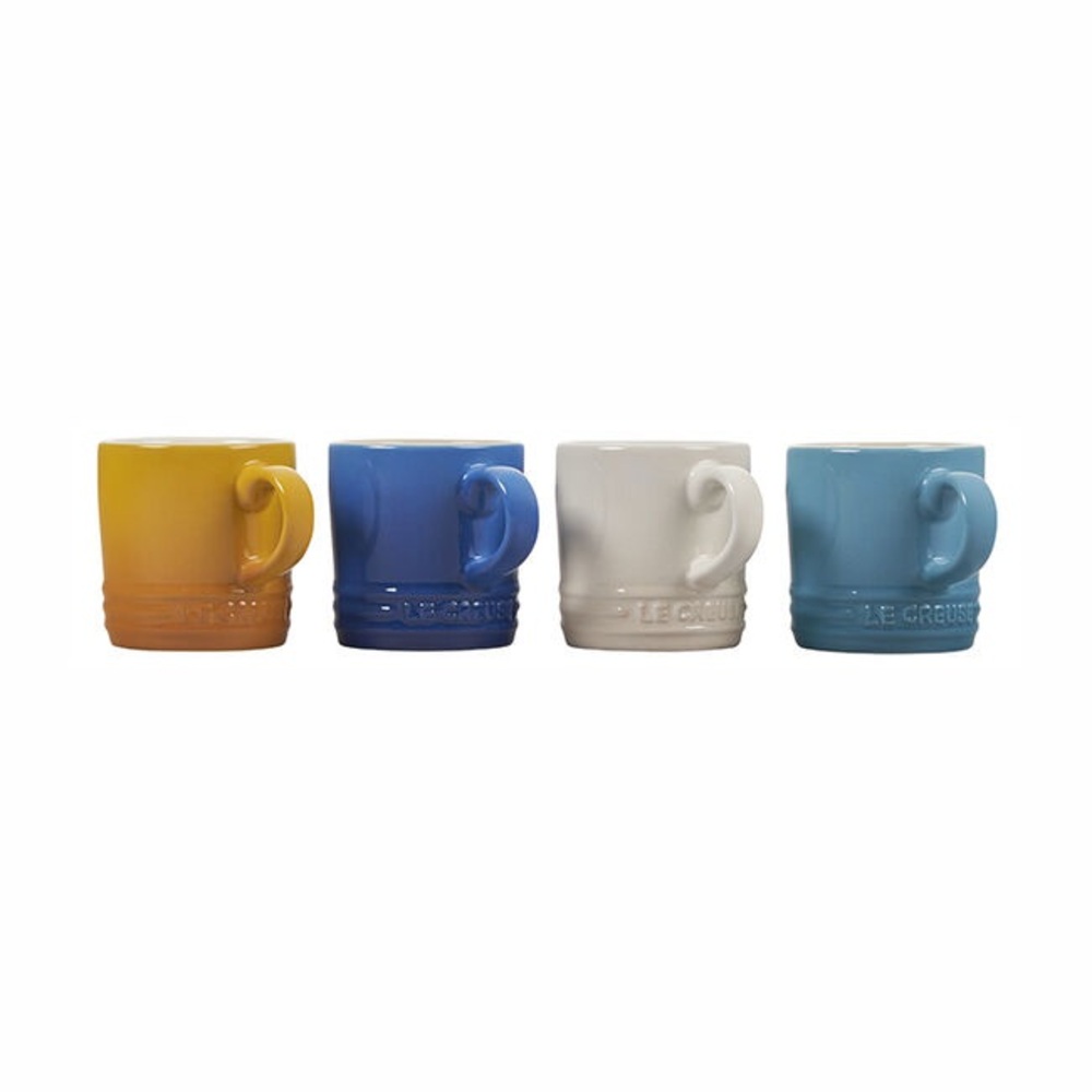 Brand New set of 4 Le Creuset Riviera Collection Espresso Mugs, multicolor